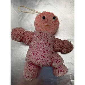Vintage Handcrafted Pink Beaded Teddy Bear Ornament